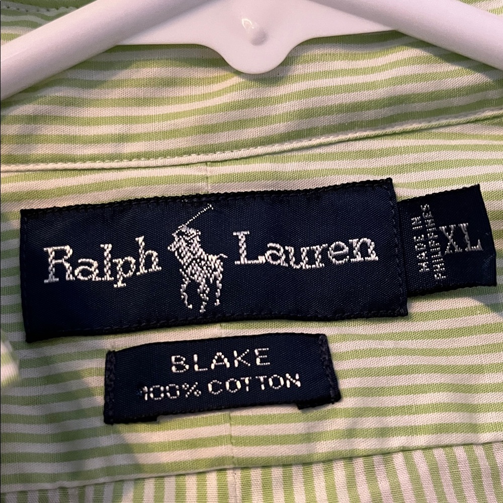 Ralph Lauren Light Green and White Striped Oxford Shirt - Picture 4 of 4
